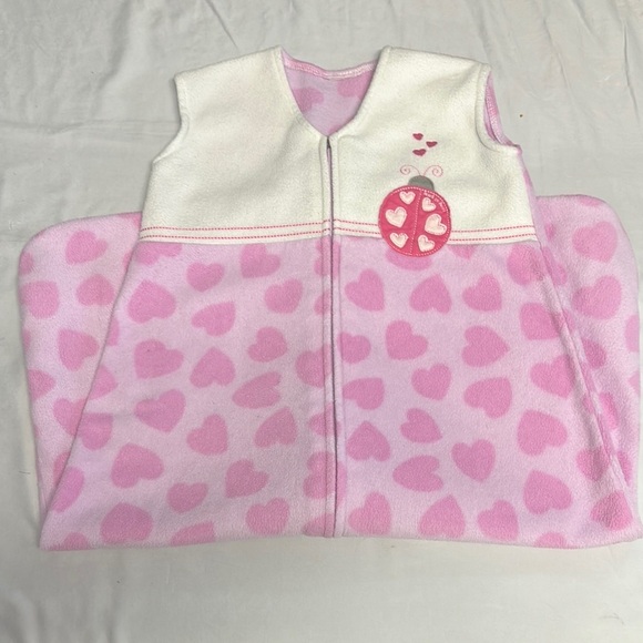 Halo - Pink and White fleece Sleep Sacks with Ladybug Appliqué - Picture 1 of 3